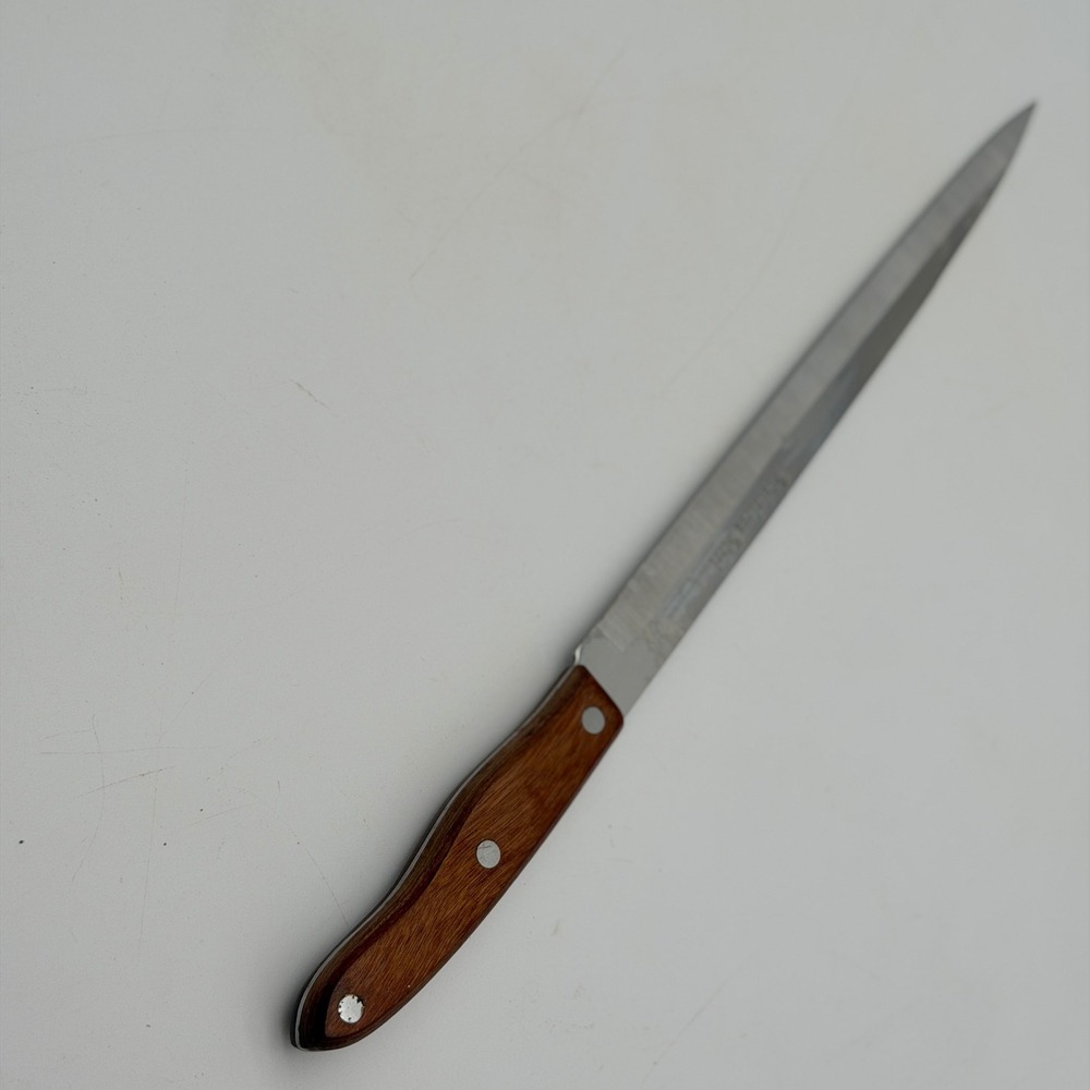 Vintage Interpur Japan Stainless Steel Utility Knife Wood Handle Triple Rivet
